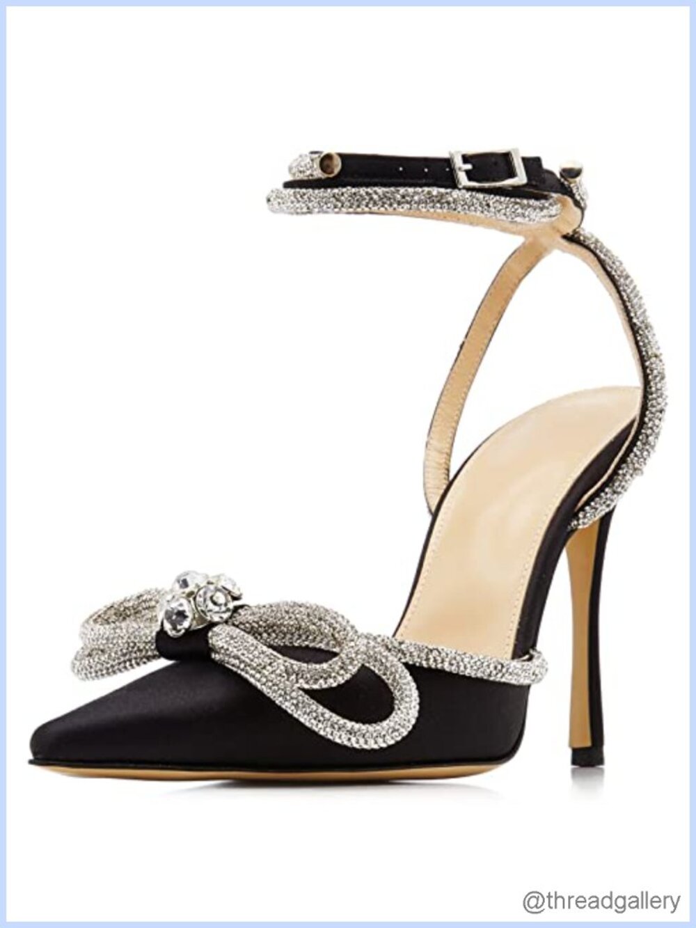 Satin Rhinestone Ankle Strap Stiletto Heeled Sandals Pointed Toe Wedding Pumps
